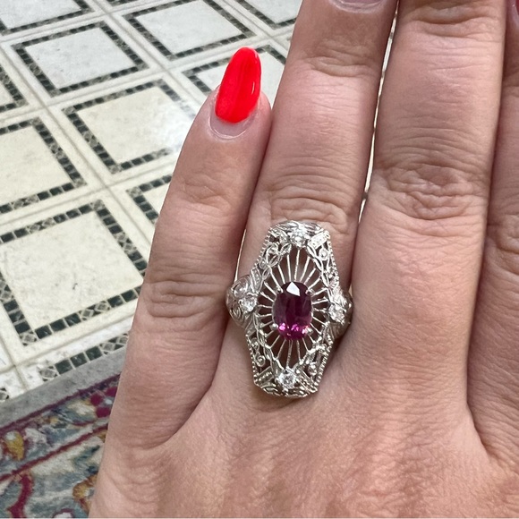 14k White Gold Diamond & Ruby Ring - Picture 5 of 7